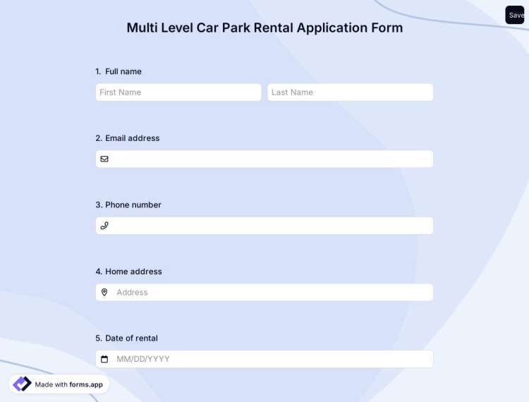 Multi-Level Car Park Rental Application Form