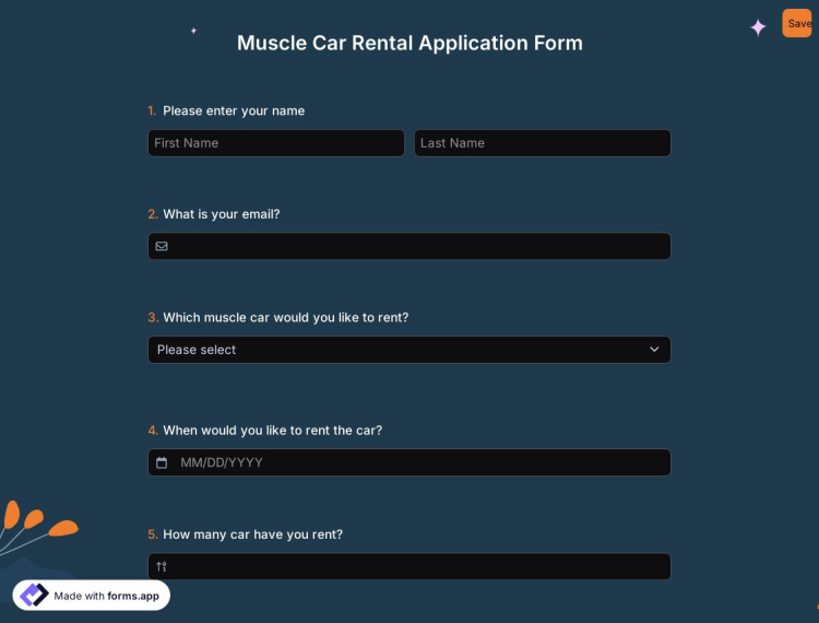 Muscle Car Rental Application Form