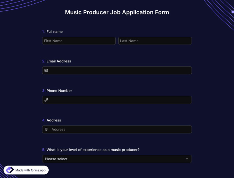 Music Producer Job Application Form