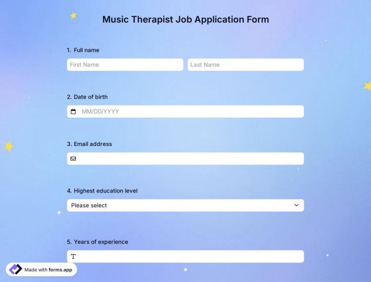 Music Therapist Job Application Form