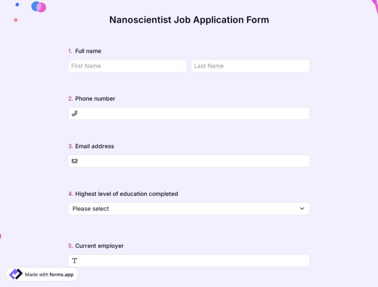 Nanoscientist Job Application Form