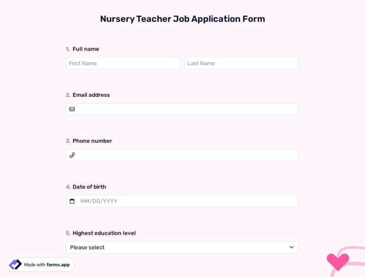 Nursery Teacher Job Application Form