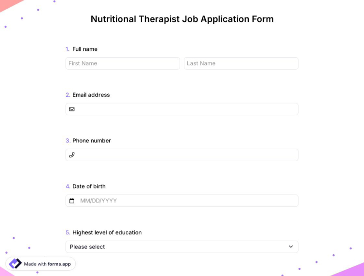Nutritional Therapist Job Application Form