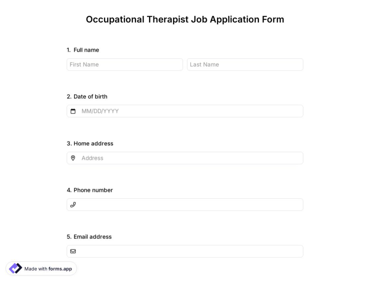 Occupational Therapist Job Application Form