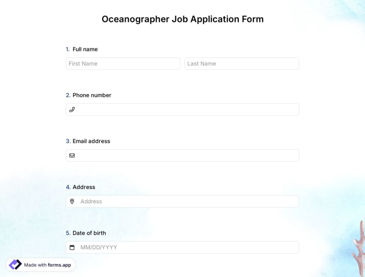 Oceanographer Job Application Form