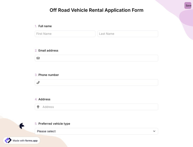 Off-Road Vehicle Rental Application Form