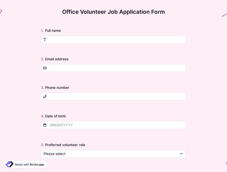 Office Volunteer Job Application Form