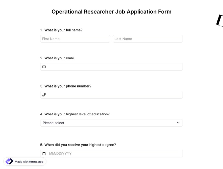 Operational Researcher Job Application Form