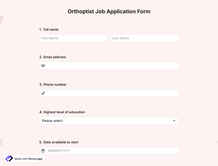 Orthoptist Job Application Form