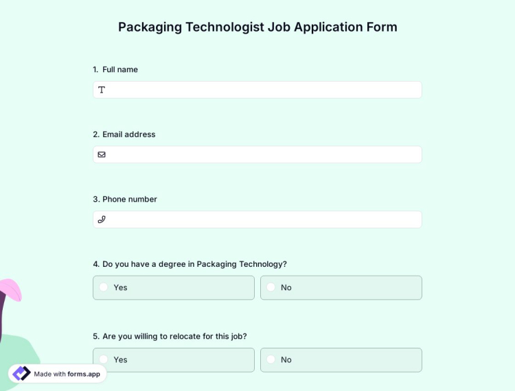 Packaging Technologist Job Application Form