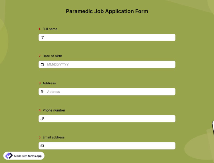 Paramedic Job Application Form