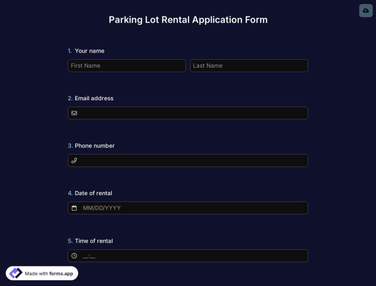 Parking Lot Rental Application Form