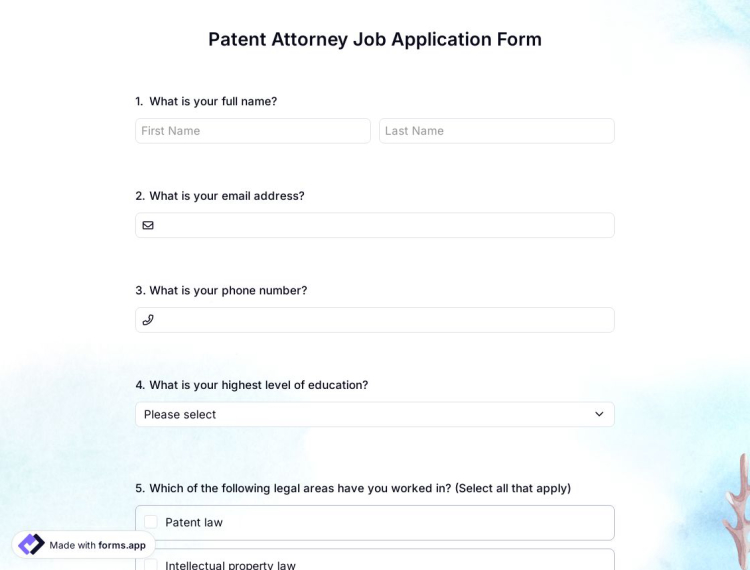 Patent Attorney Job Application Form