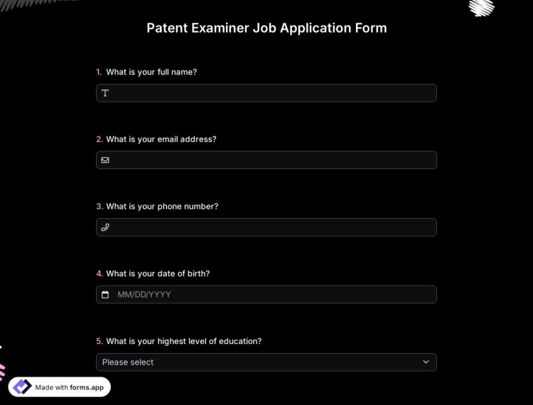 Patent Examiner Job Application Form