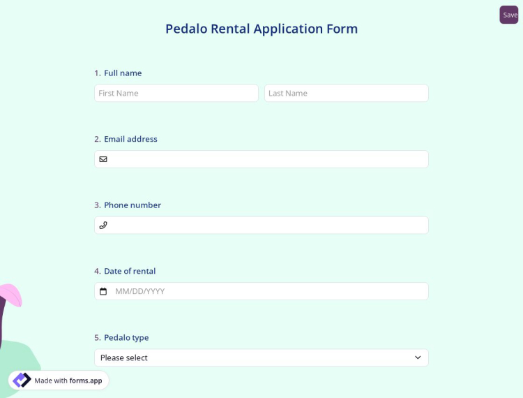Pedalo Rental Application Form
