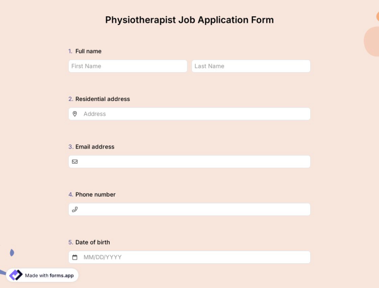 Physiotherapist Job Application Form