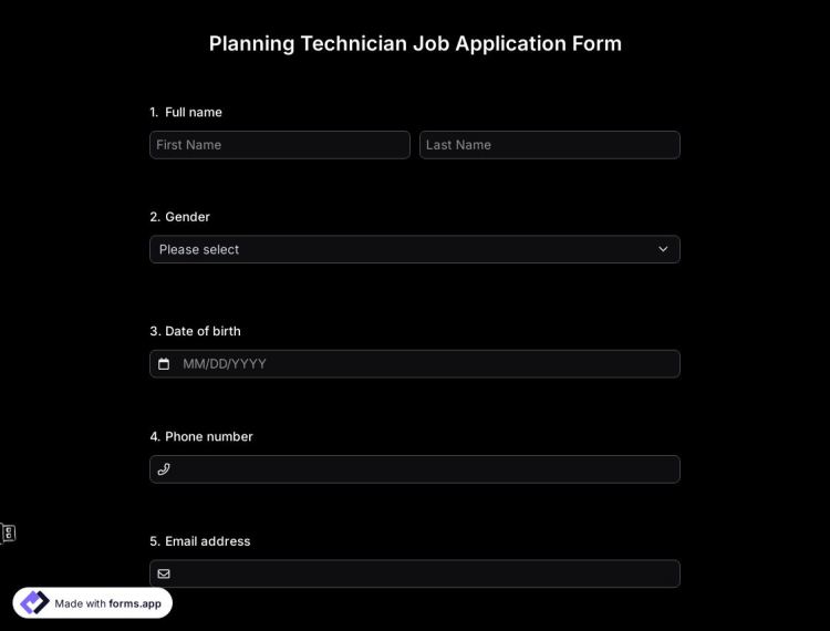 Planning Technician Job Application Form