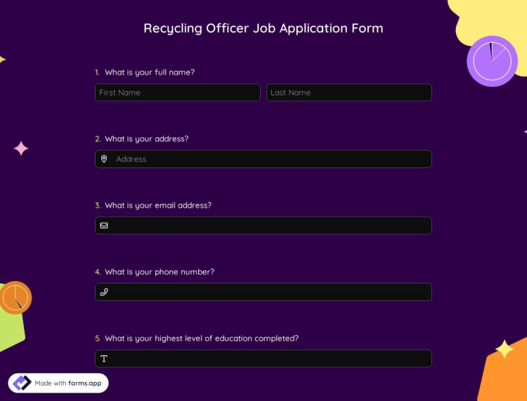 Recycling Officer Job Application Form