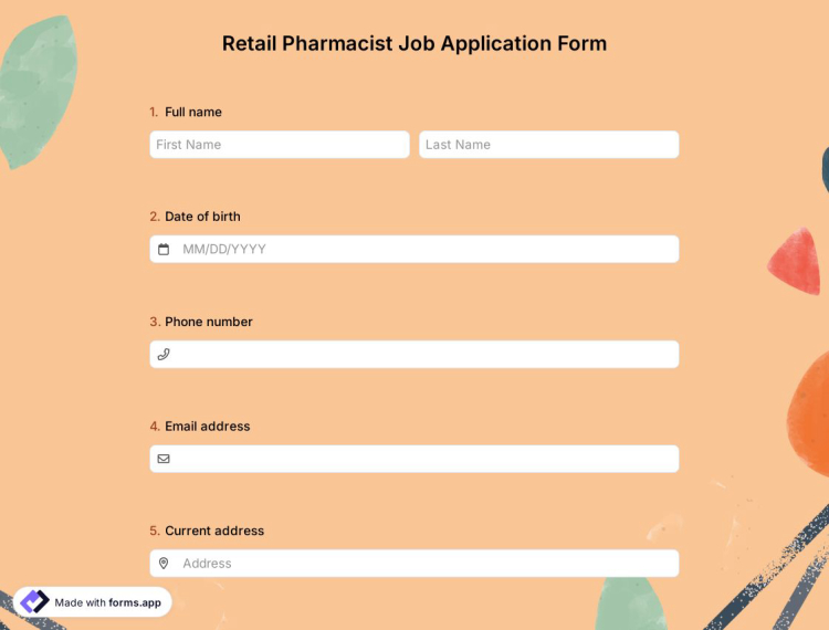 Retail Pharmacist Job Application Form