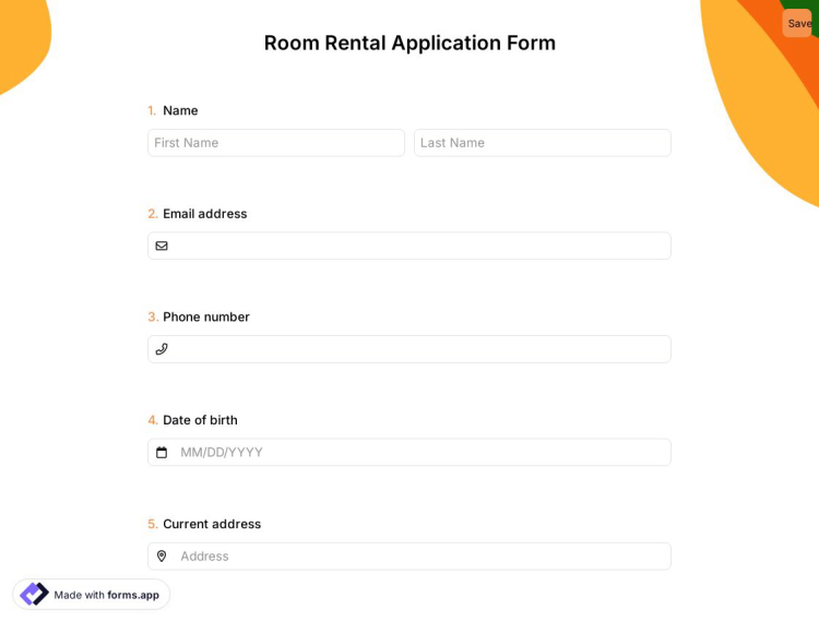 Room Rental Application Form
