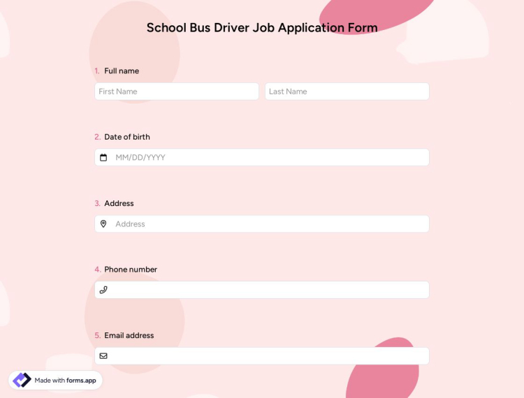 School Bus Driver Job Application Form