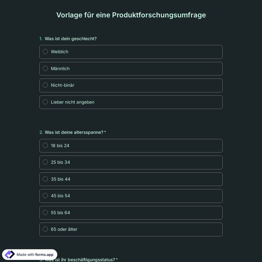 Vorlage für eine Produktforschungsumfrage