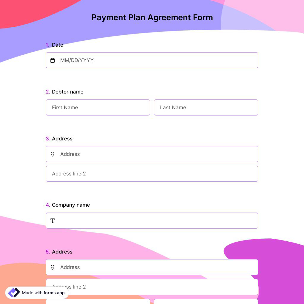 Online Payment Plan Agreement Form