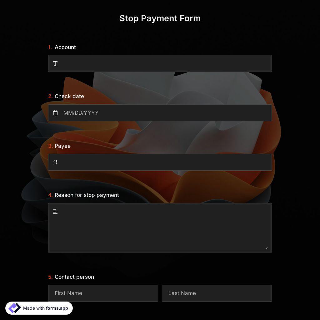 Stop Payment Form