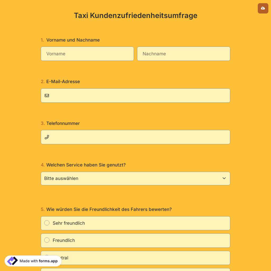 Taxi Kundenzufriedenheitsumfrage