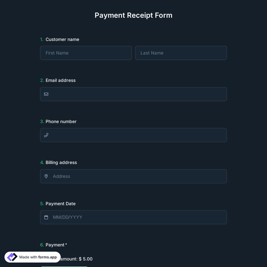 Payment Receipt Form