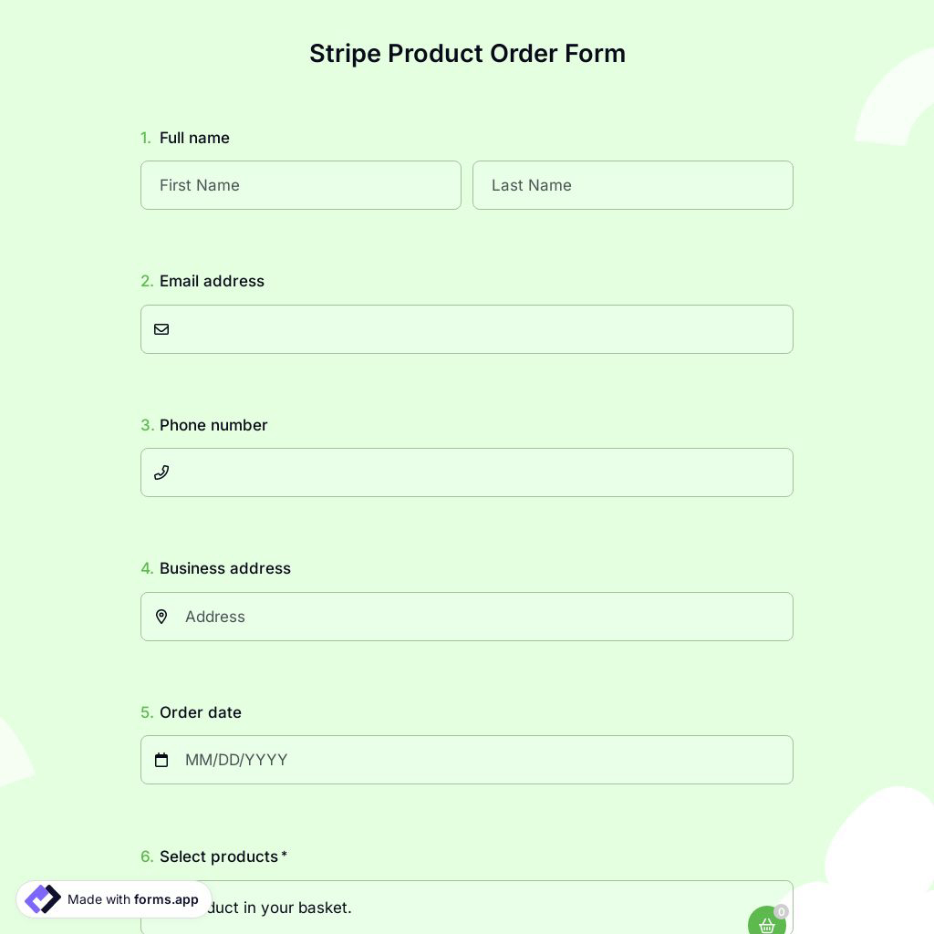 Stripe Product Order Form