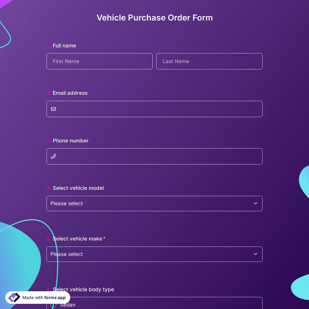 Vehicle Purchase Order Form