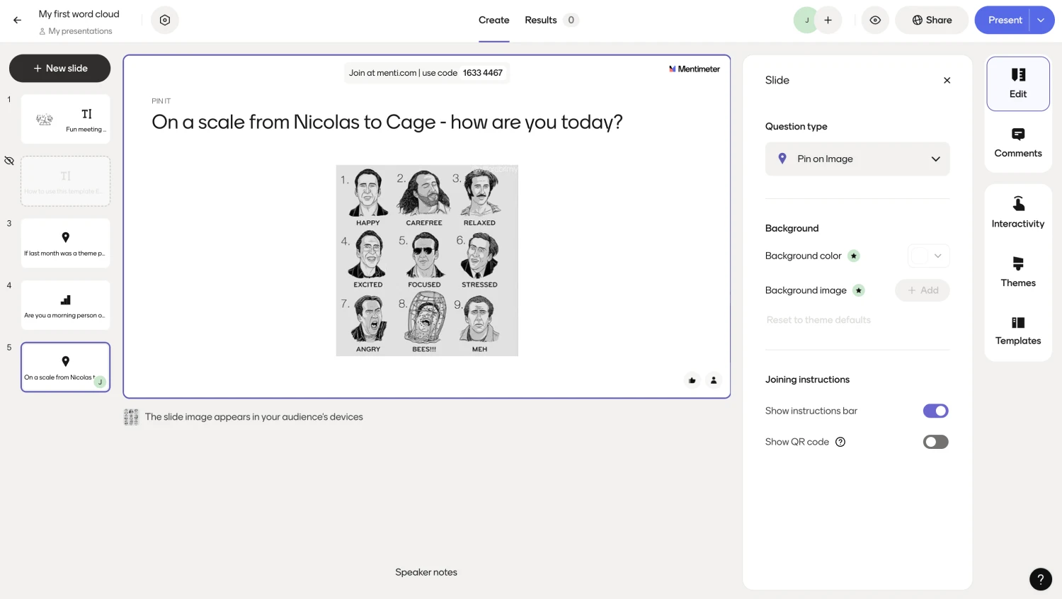 Workspace of Mentimeter