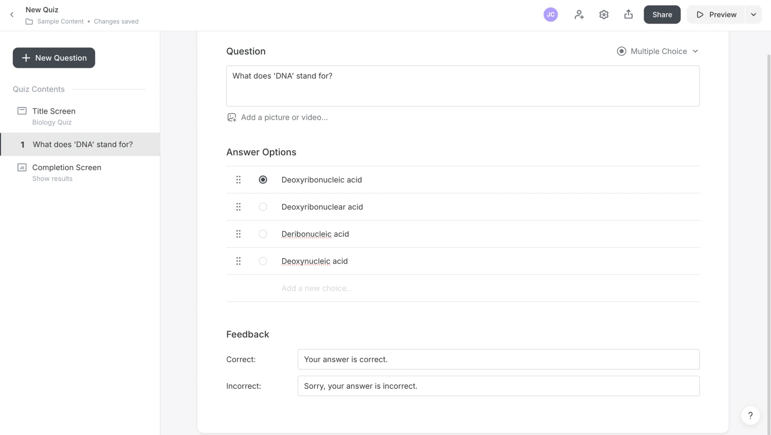Workspace of iSpring QuizMaker