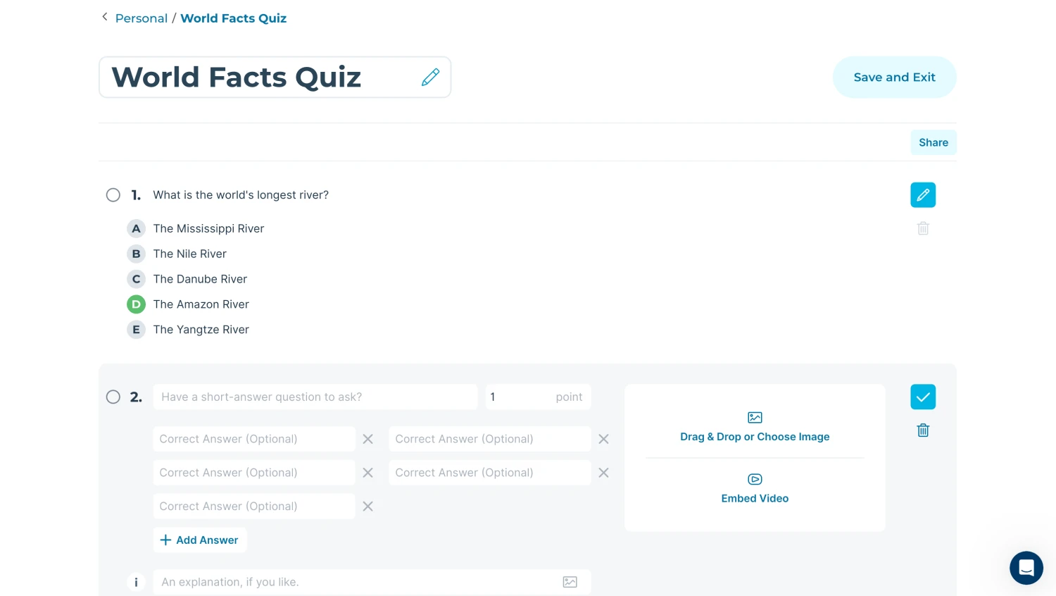 Workspace of Socrative
