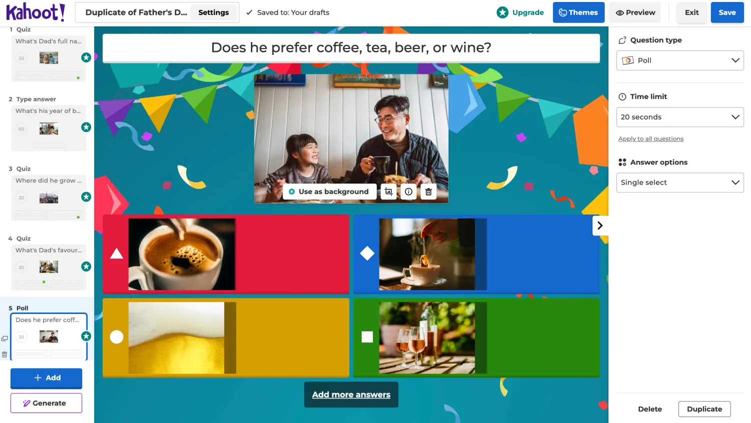 Workspace of Kahoot!