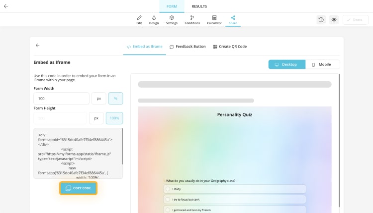 How can you embed your quizzes on a website?
