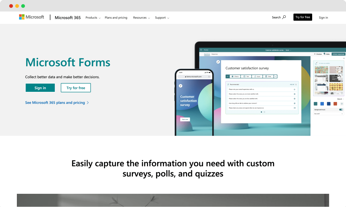 A Página Inicial do Microsoft Forms