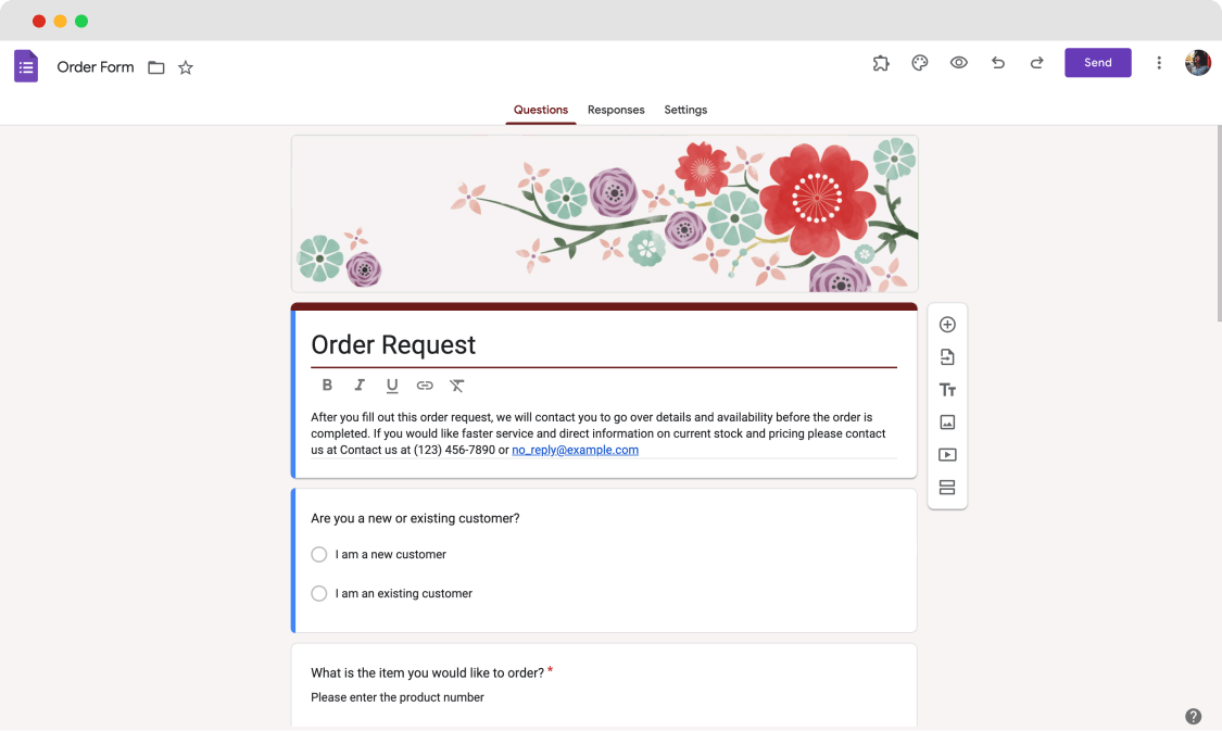Google Forms - Order form template
