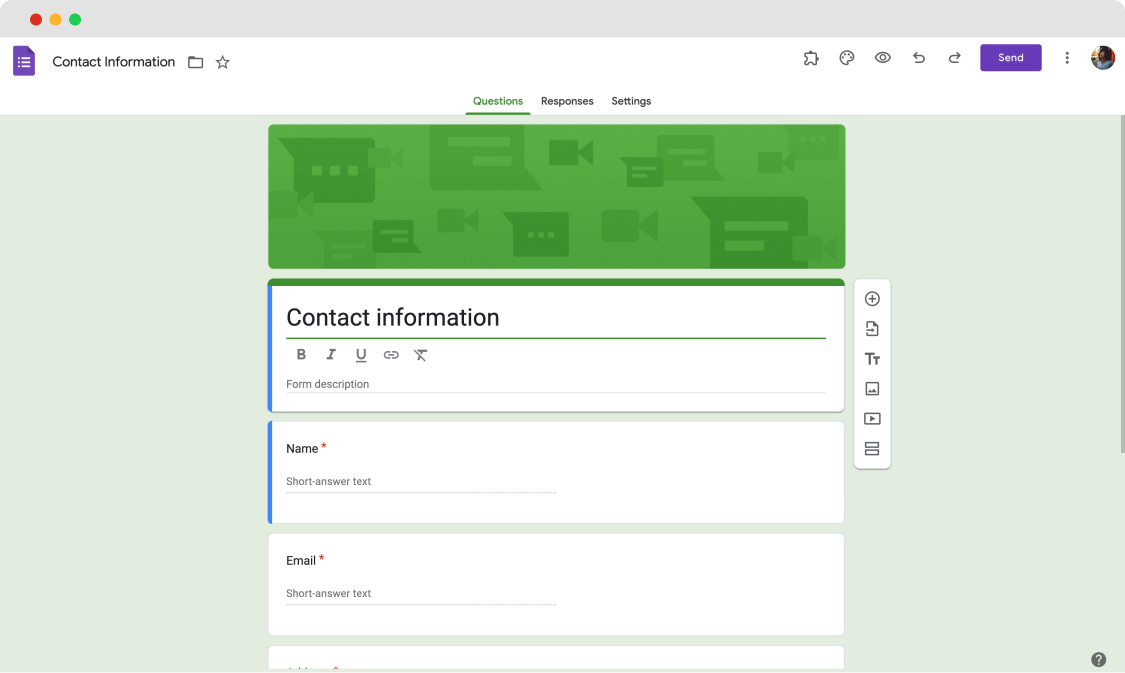 Google Forms - contact information template