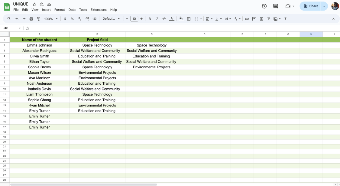 How to apply the UNIQUE function in Google Sheets - forms.app