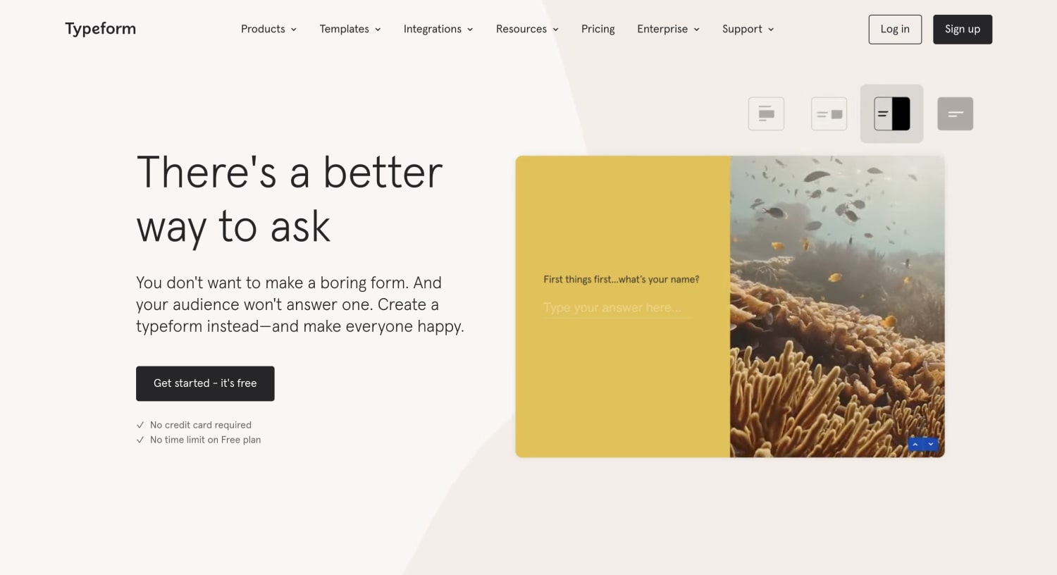 The home page of Typeform