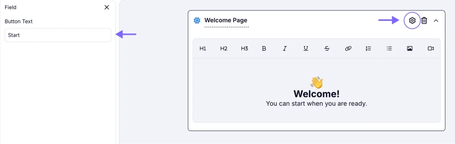 An image showing the gear icon, which allows you to access the settings where you can change the name of the Start button