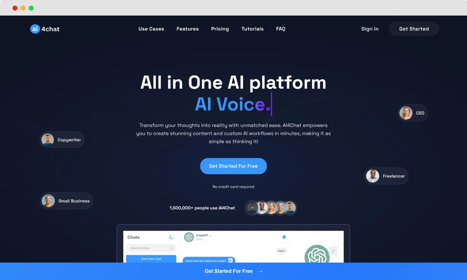 The homepage of AI4Chat