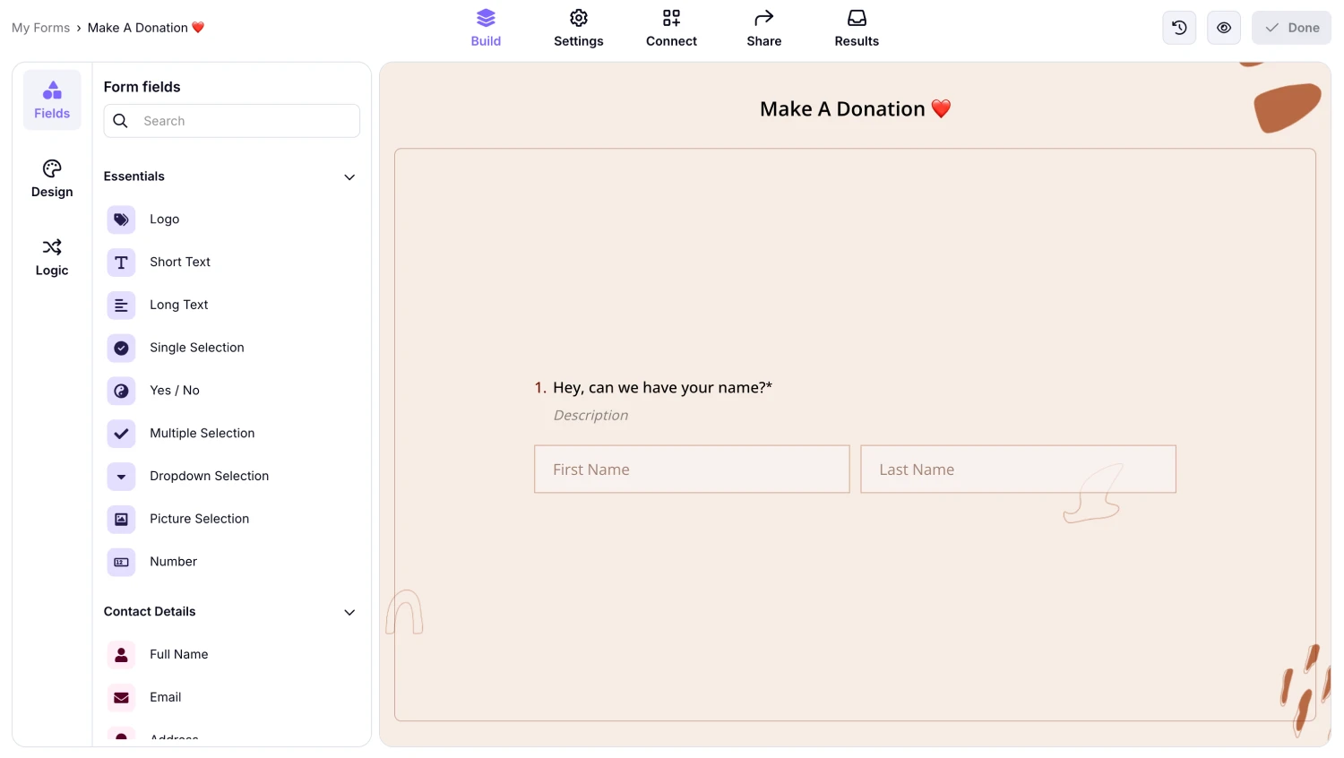 Workspace of forms.app