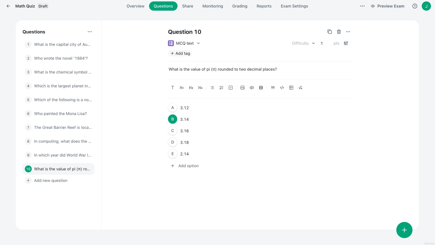 Workspace of OpExams