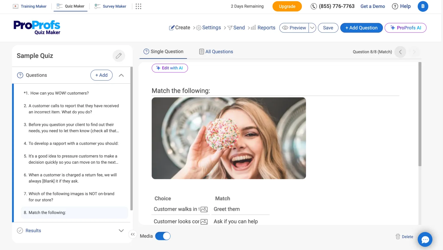 Workspace of ProProfs Quiz Maker