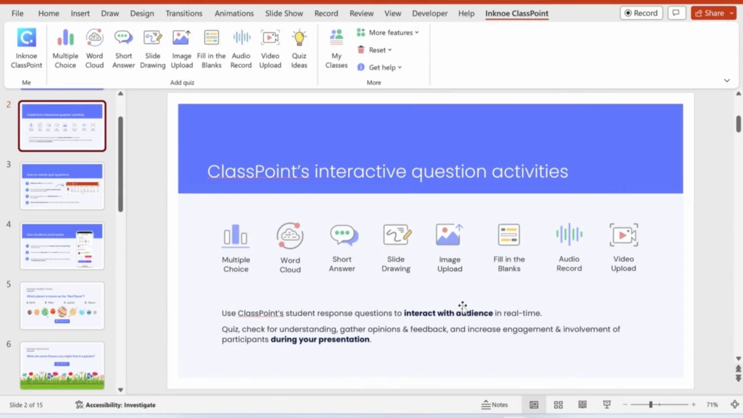 Workspace of Classpoint (Source: Classpoint)