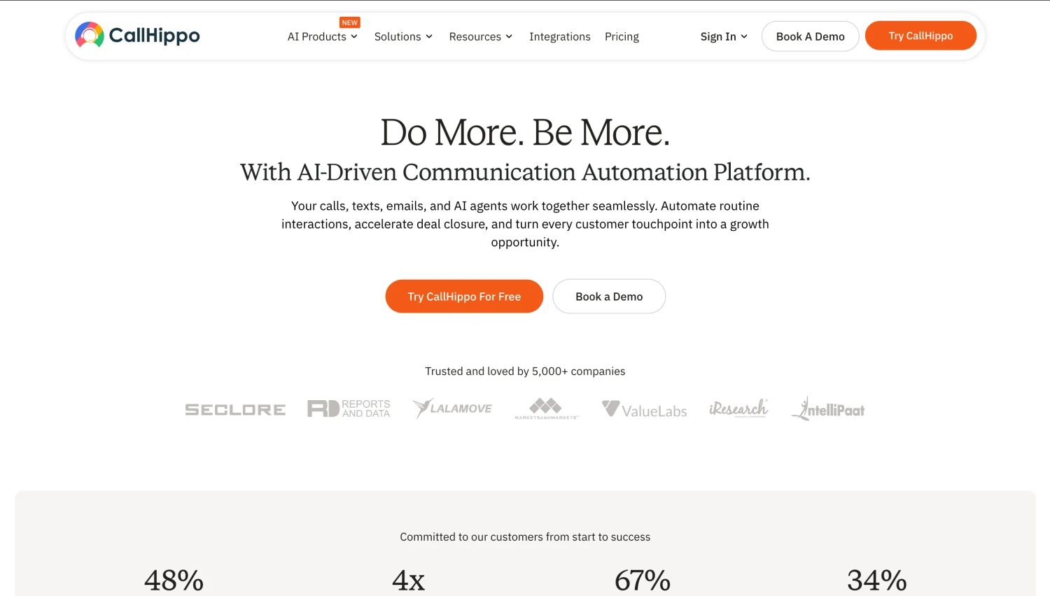 Homepage of CallHippo