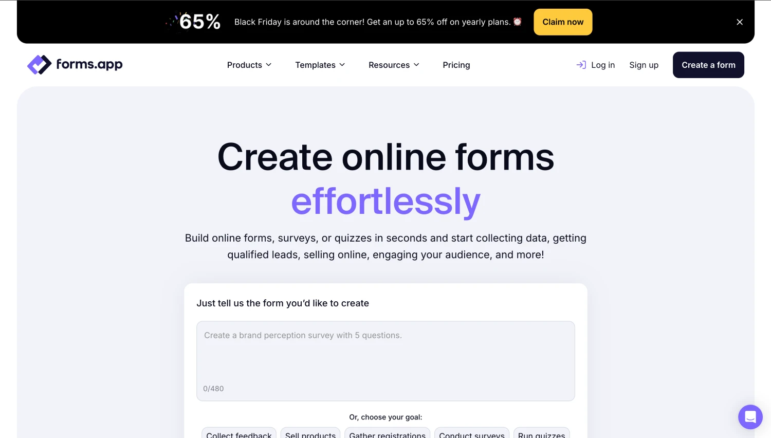 Homepage of forms.app